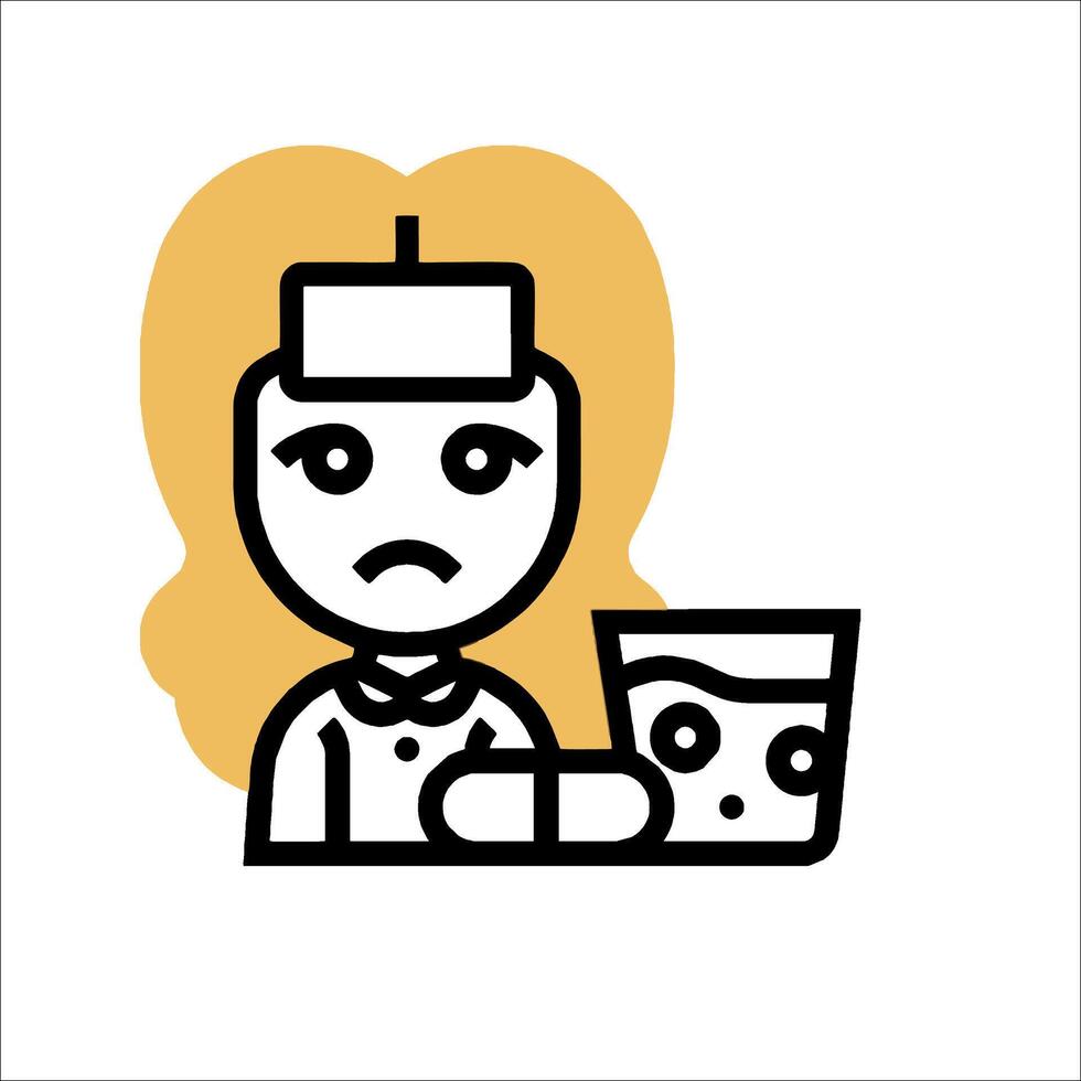 A cartoon woman holding a cup of coffee and a pill vector