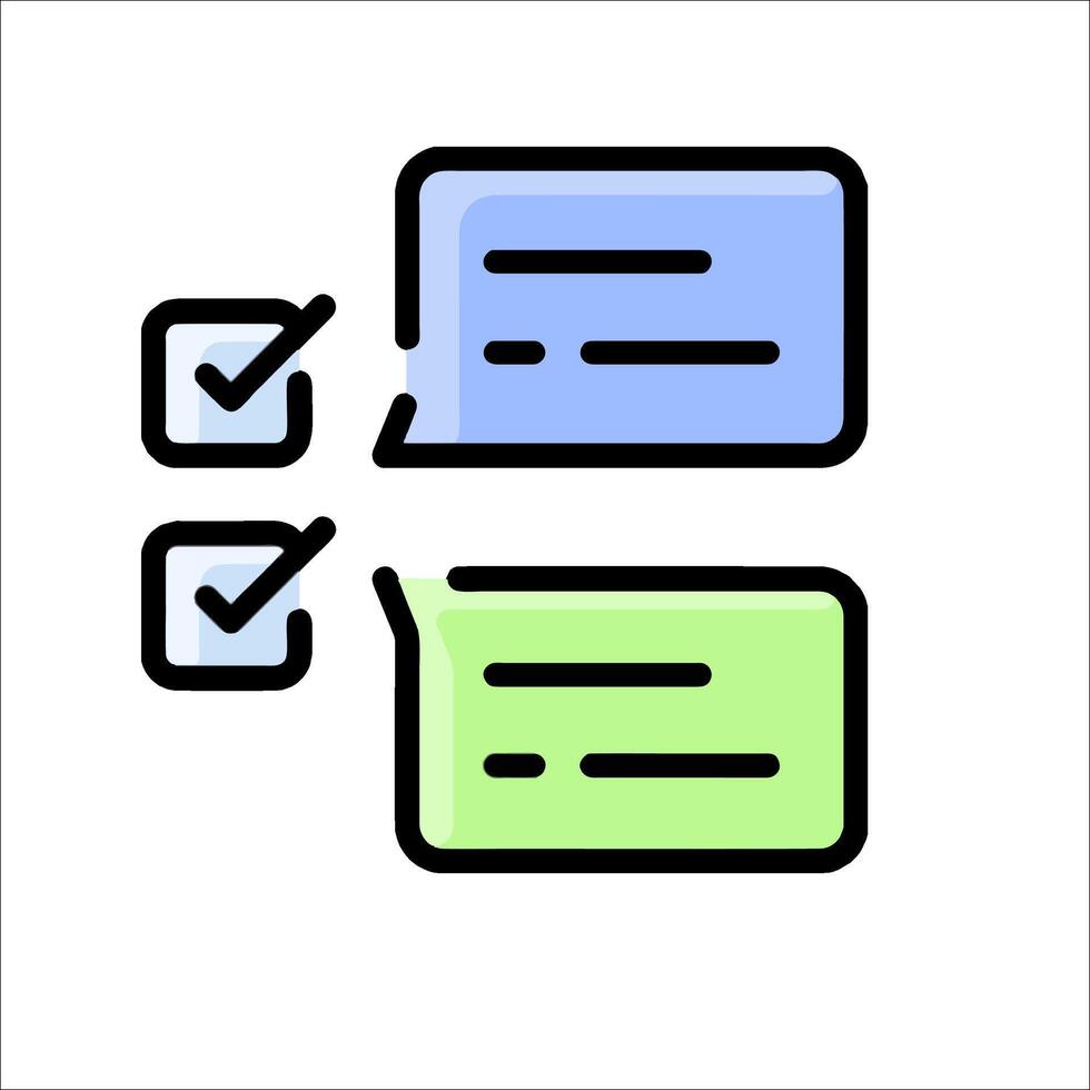 A conversation icon with two boxes and a check mark vector