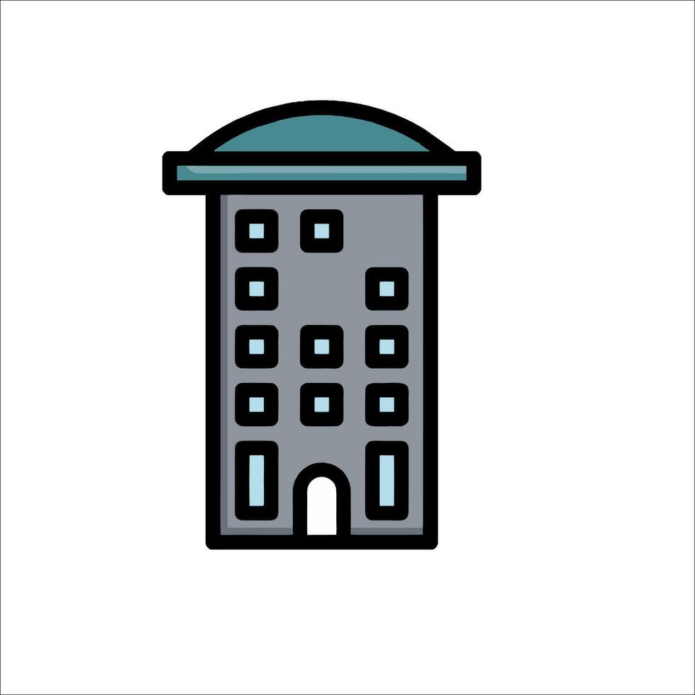 A building icon with a blue roof vector