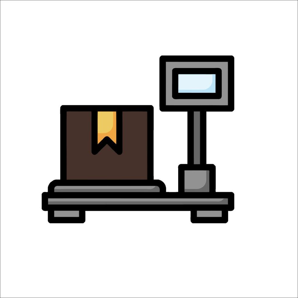 un escala con un caja en eso y un computadora pantalla vector