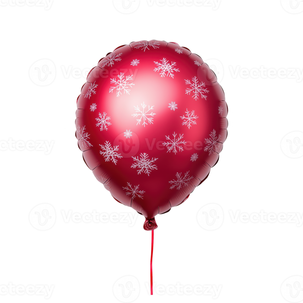 Red balloon with snowflake design, isolated on transparent background. png