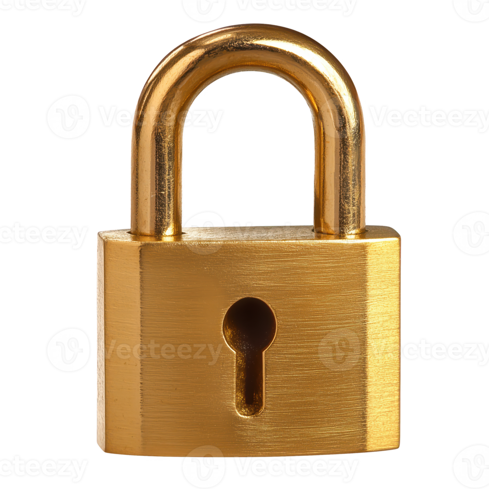 A golden padlock isolated on transparent background, symbolizing security and protection. png