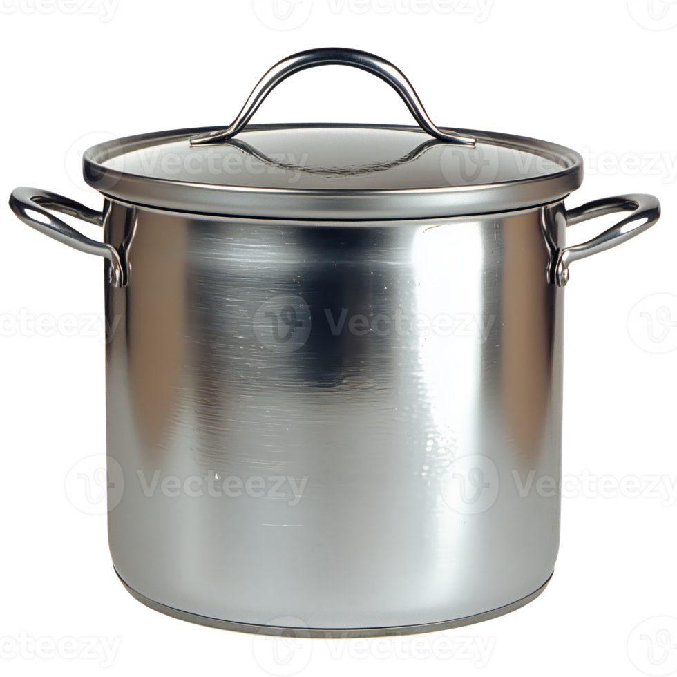 Stainless steel pot with a lid, perfect for cooking and simmering delicious meals. isolated on transparent background png