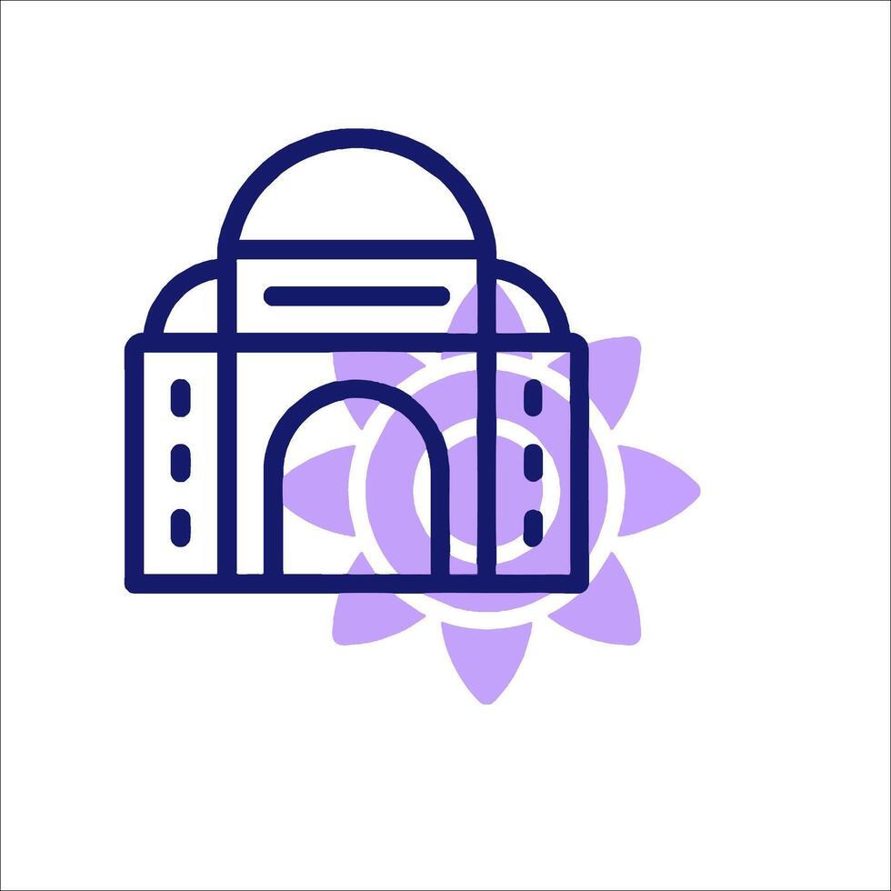 A purple and white line icon of a building vector
