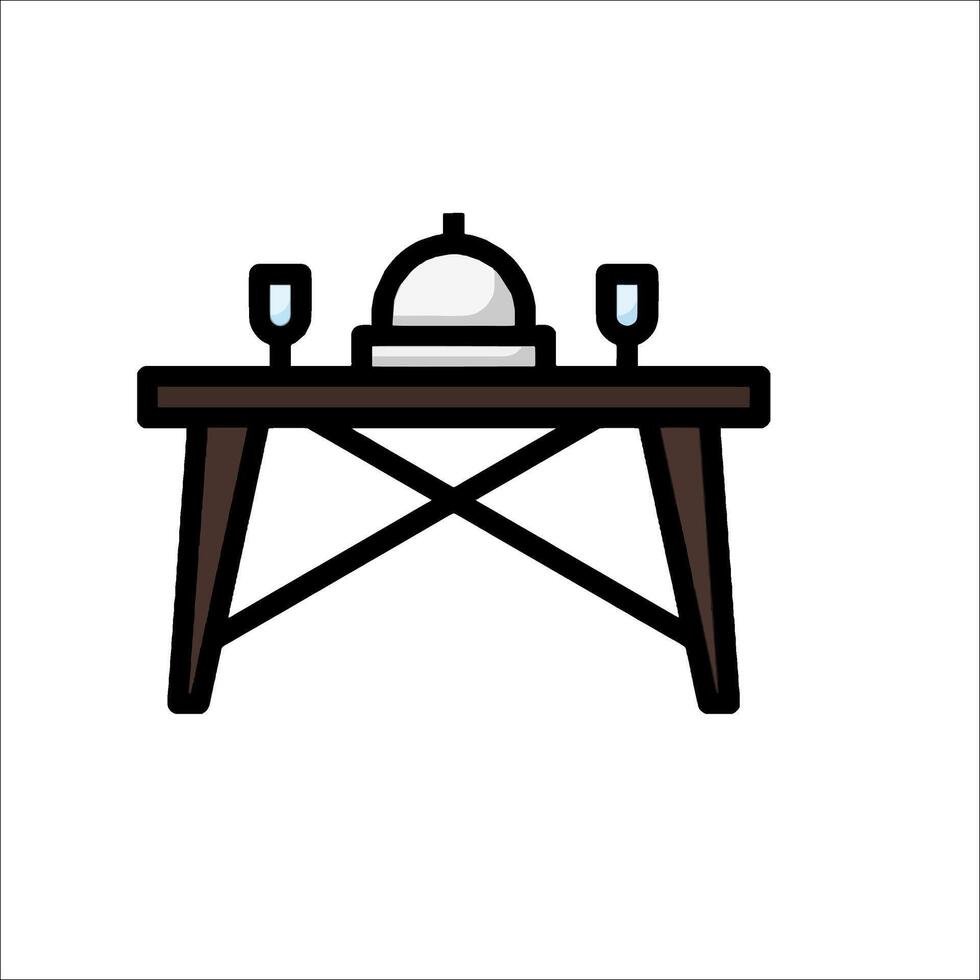 A table with a plate and two glasses on it vector