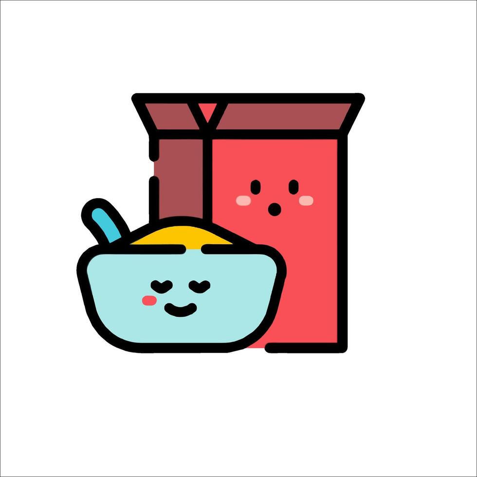 A cartoon box and bowl of cereal vector