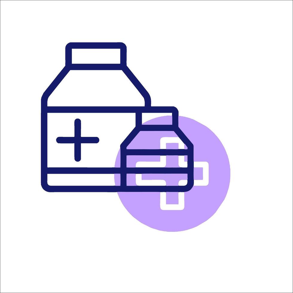 A bottle of medicine and a syringe vector