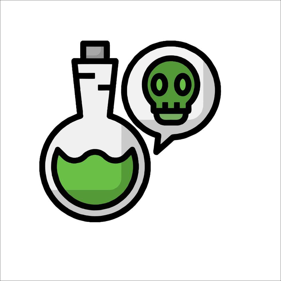A green flask with a skull inside it vector
