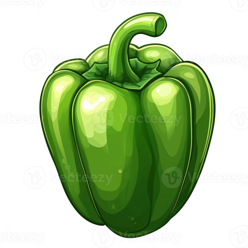 A vibrant green bell pepper isolated on transparent background, showcasing its glossy texture and natural shape. png