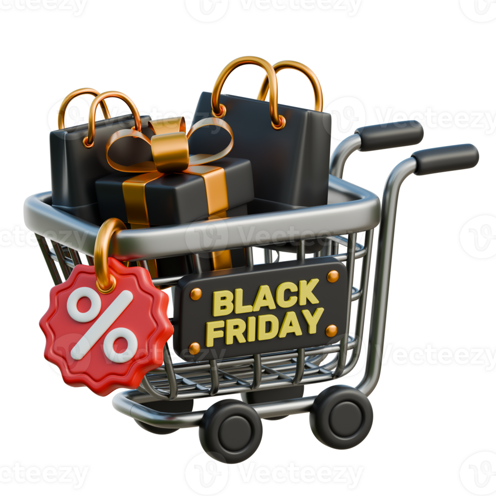 Shopping Cart with Sale Tag 3D Black Friday Sale Icon for uiux, web, app, infographic, etc png