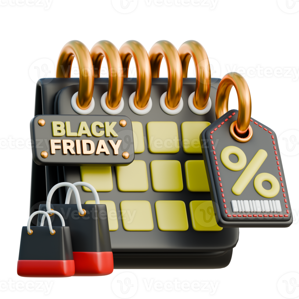 Calendar Marked with Black Friday Date 3D Black Friday Sale Icon for uiux, web, app, infographic, etc png