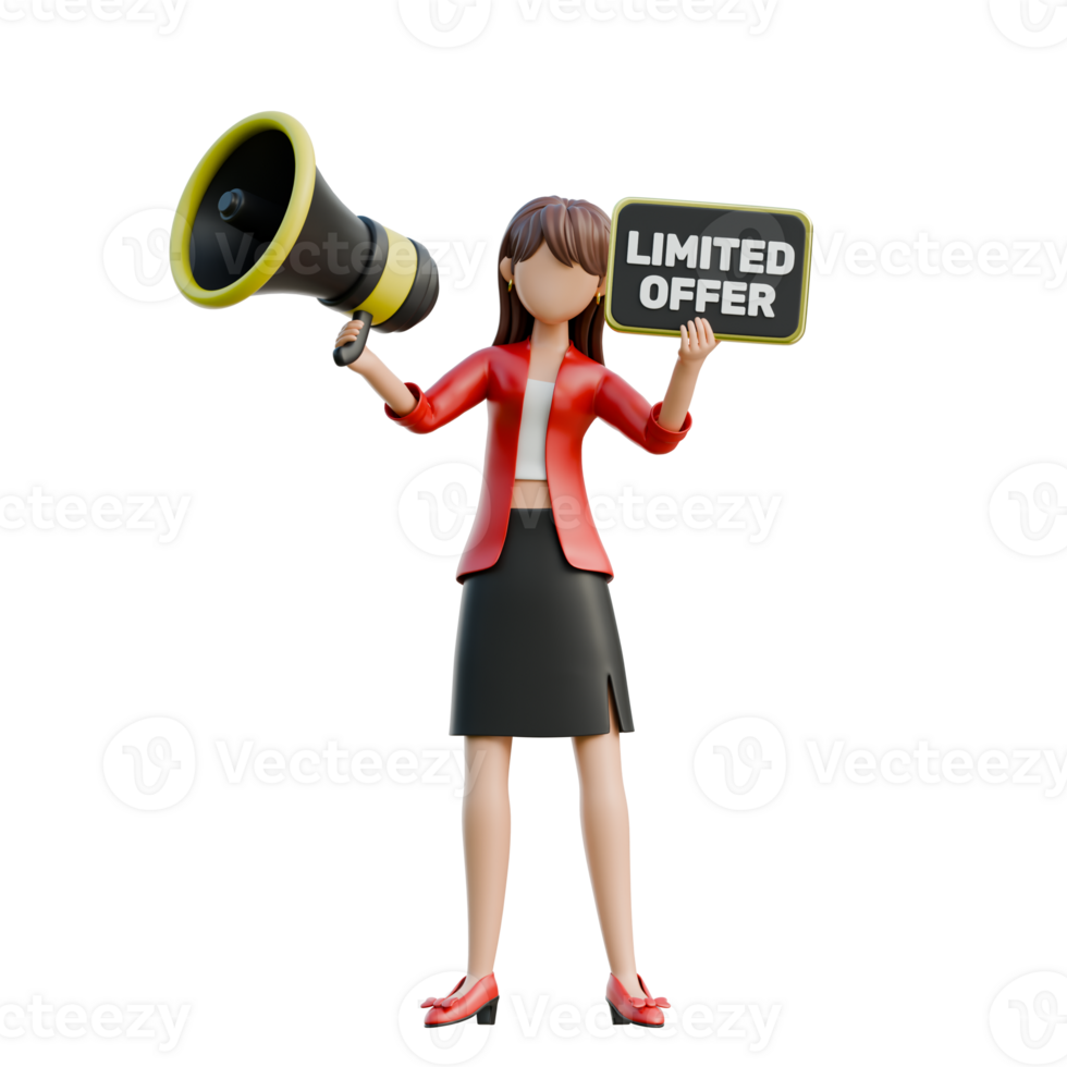 Woman Holding a Signboard that Says Limited Offer 3D Black Friday Shopping Girl Illustration png