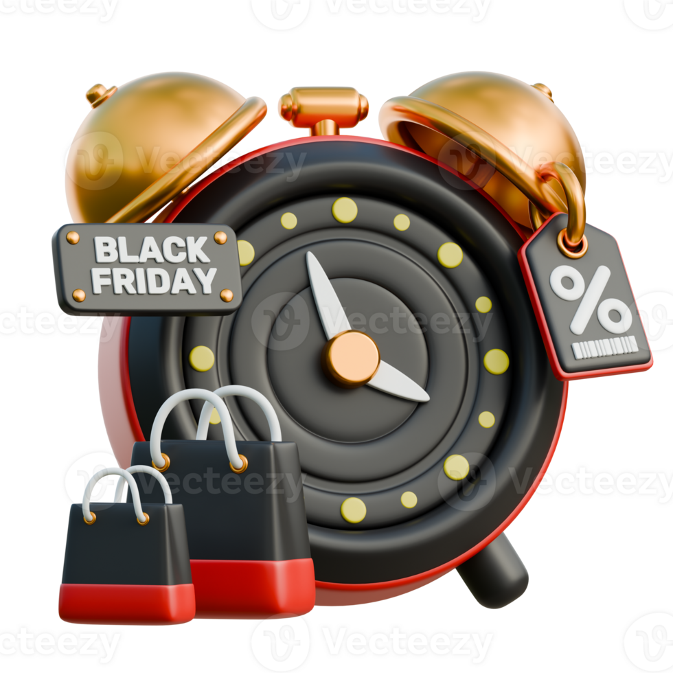 Alarm Clock Counting Down to Sale 3D Black Friday Sale Icon for uiux, web, app, infographic, etc png