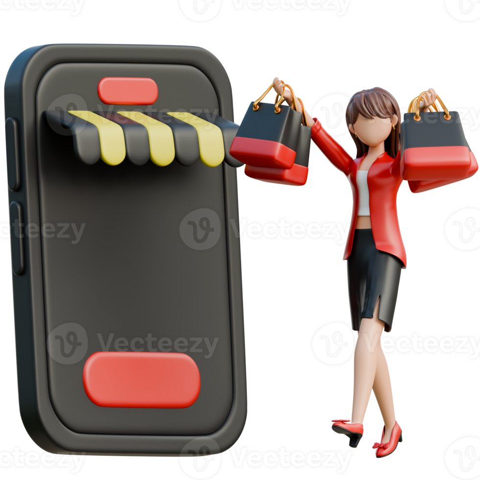 Girl Running Towards a Store 3D Black Friday Shopping Girl Illustration png