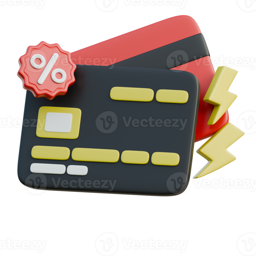 Credit Card with Flash Sale 3D Black Friday Sale Icon for uiux, web, app, infographic, etc png