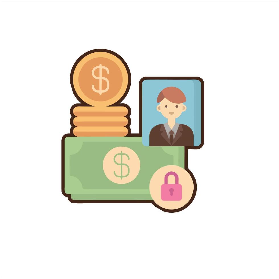 Money and coins with a man in a suit and a padlock vector