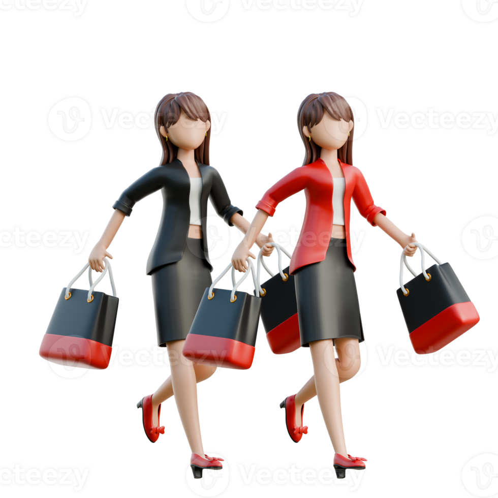 Woman Shopping with Friends 3D Black Friday Shopping Girl Illustration png