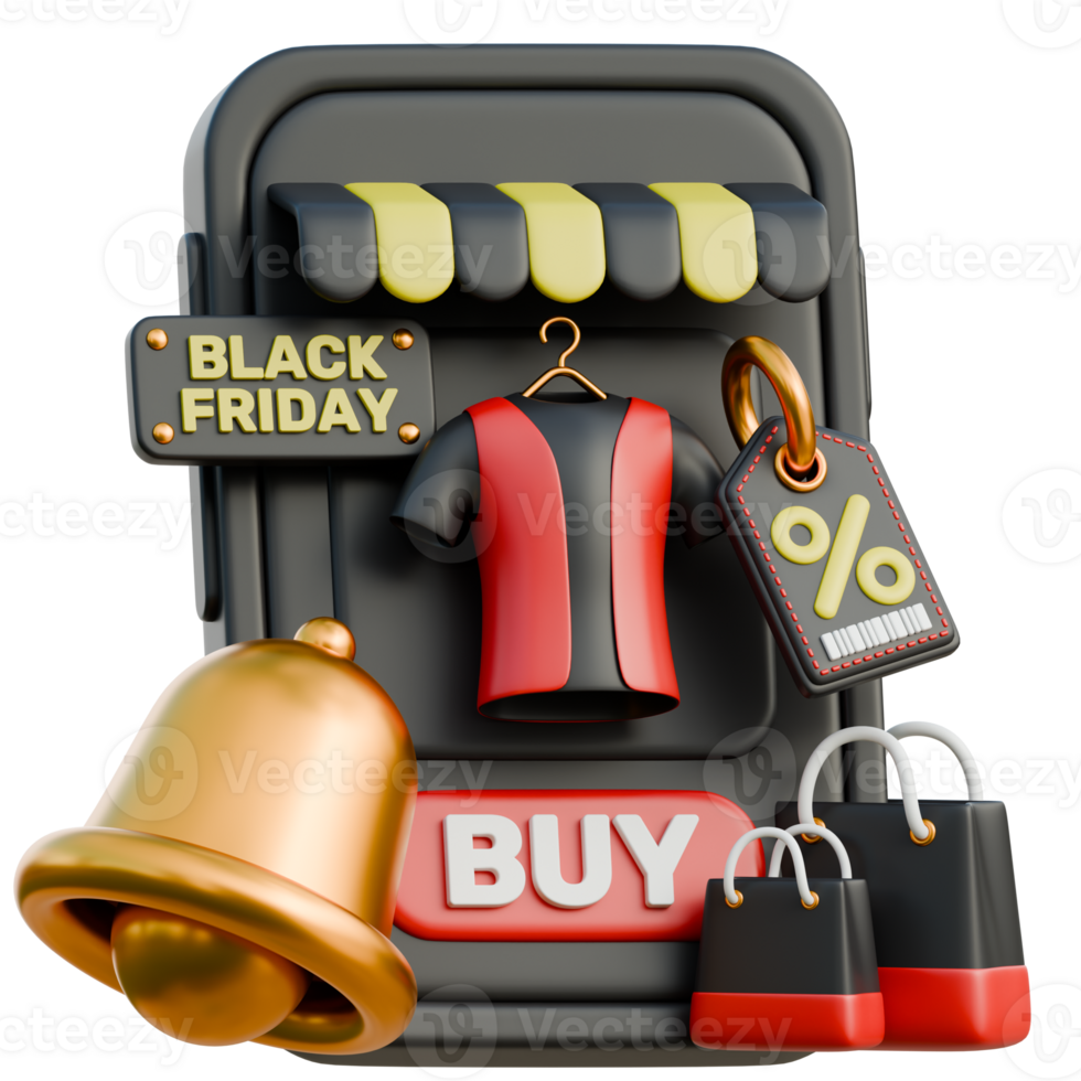 Smartphone with Black Friday Sale Notification 3D Black Friday Sale Icon for uiux, web, app, infographic, etc png