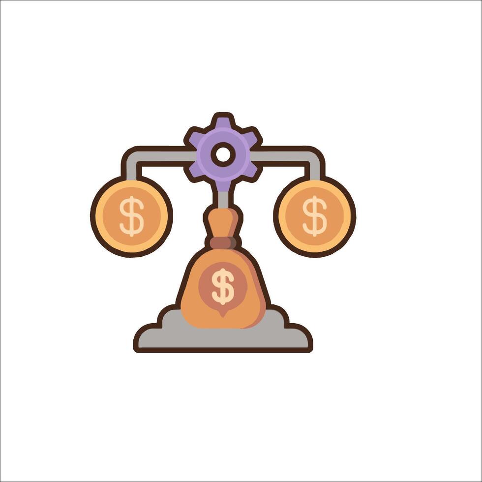 Money balance icon with gears and money on top vector