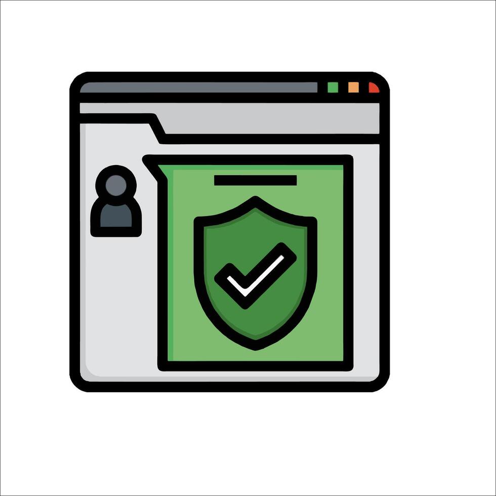 A green and white icon of a shield and check mark vector