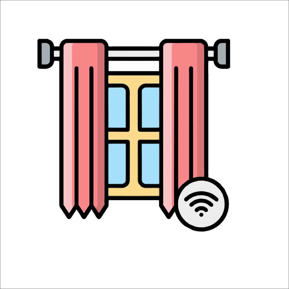 A window with curtains and a wifi icon vector