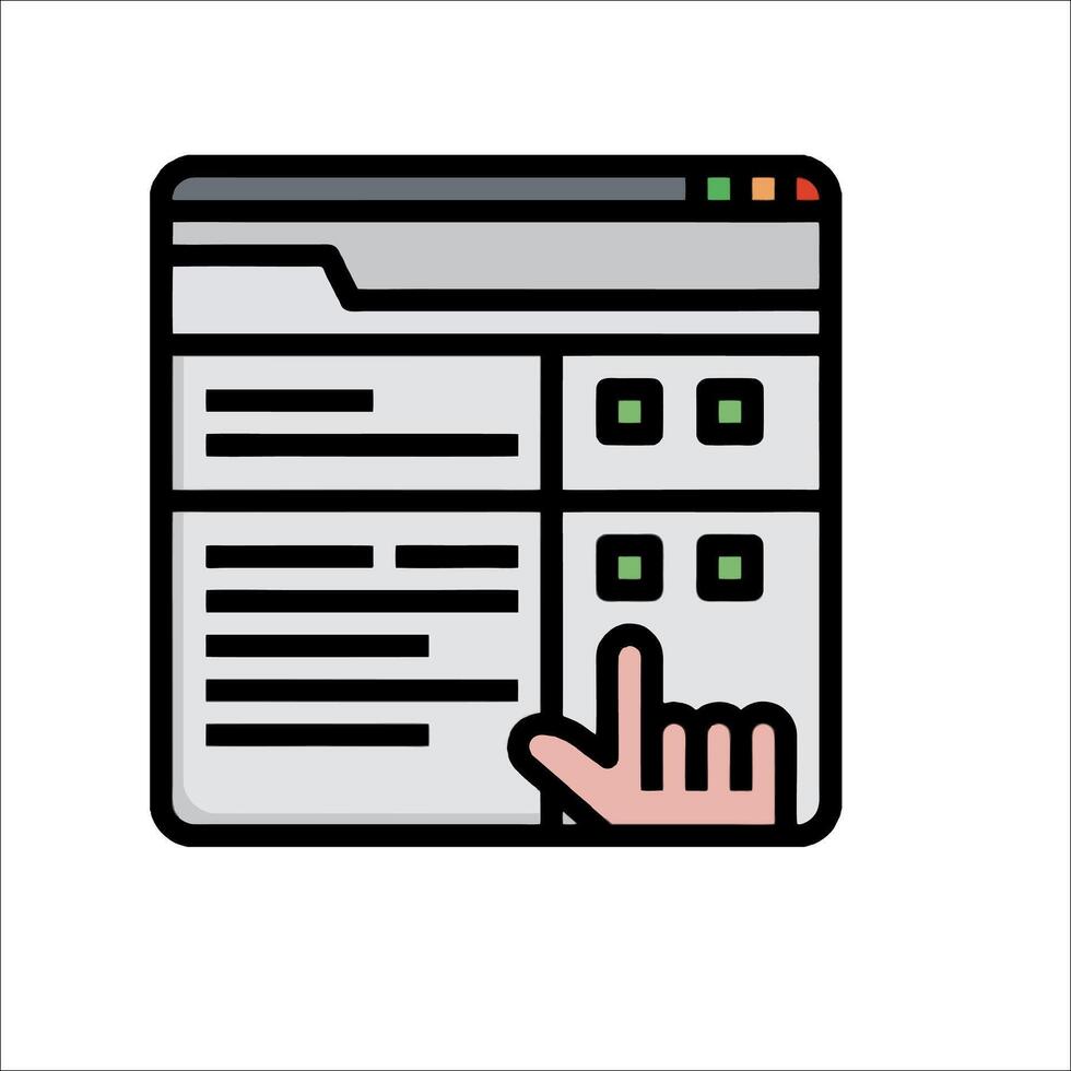 A hand pointing at a computer screen with a mouse pointer vector