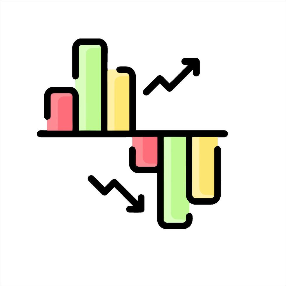 An icon of a bar chart with arrows pointing up vector