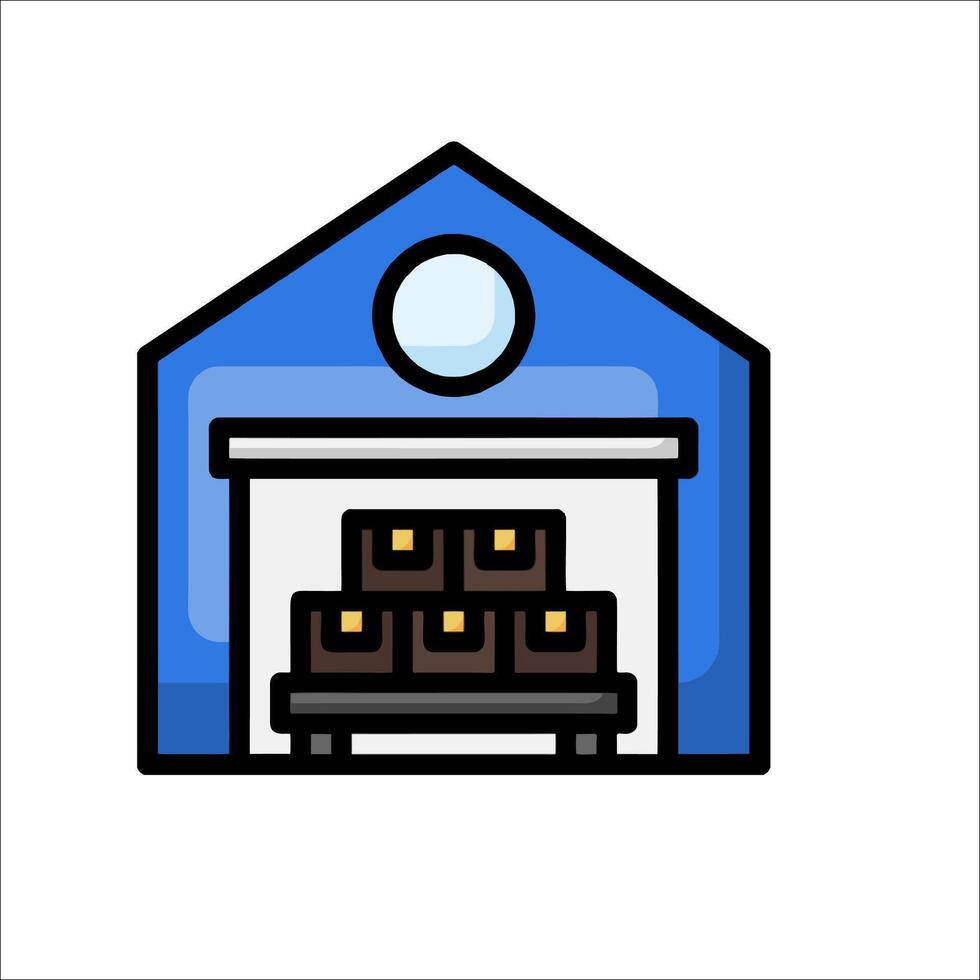 A warehouse with a large door and a ladder vector