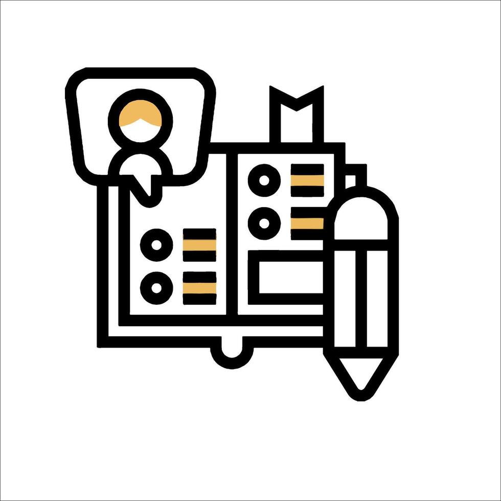 A line icon of a person with a pen and paper vector