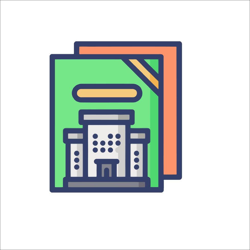 A building icon with a book on top vector