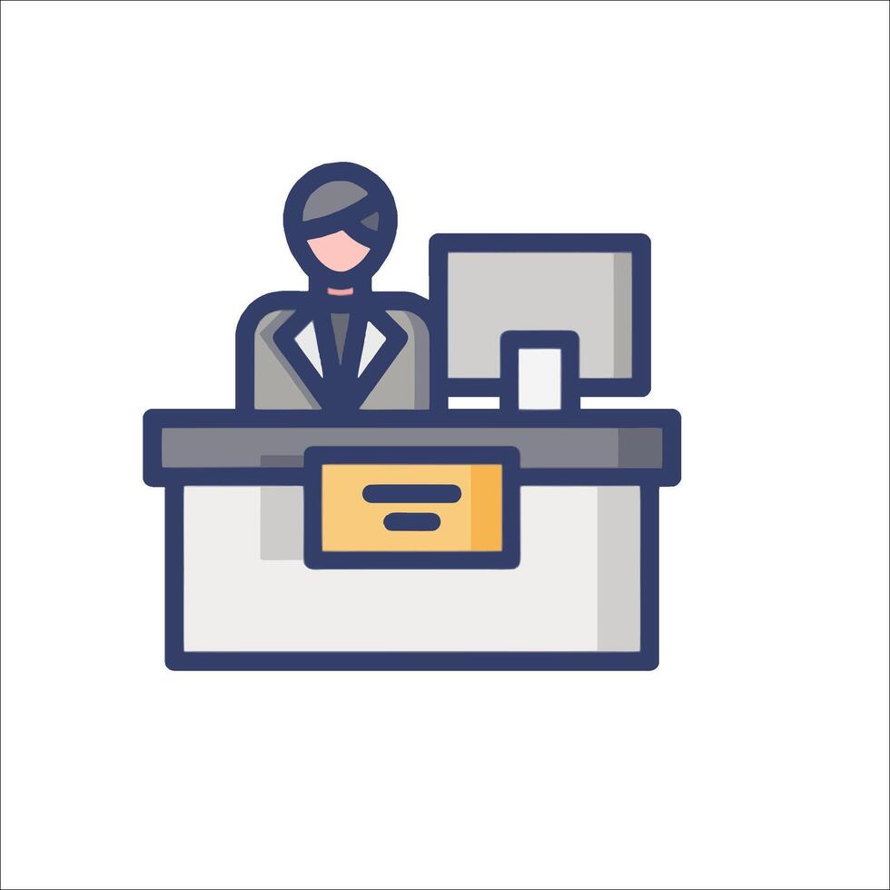 A man sitting at a desk with a computer vector
