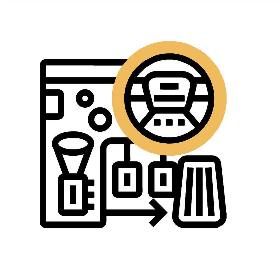 A black and yellow icon of a car with a steering wheel vector