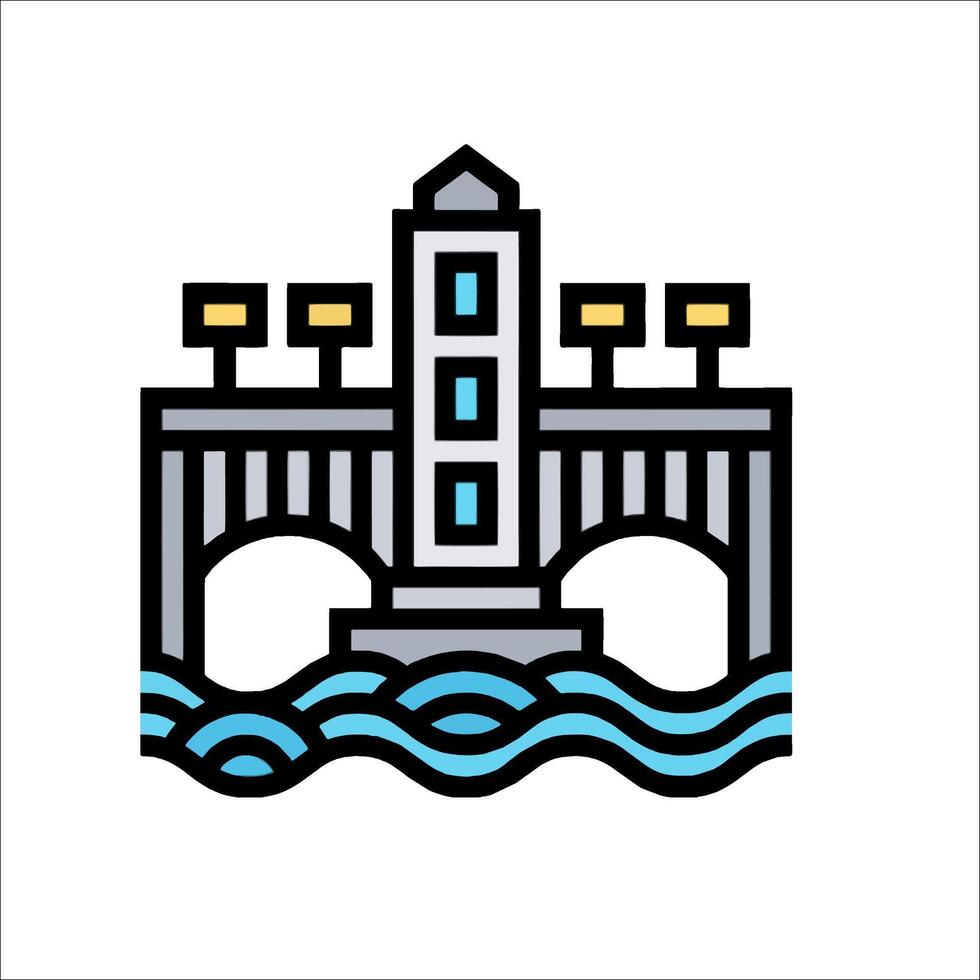 A city skyline with a bridge over water vector