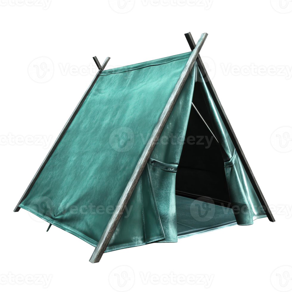 Canvas camping tent set in nature for outdoor adventures, isolated on transparent background. png