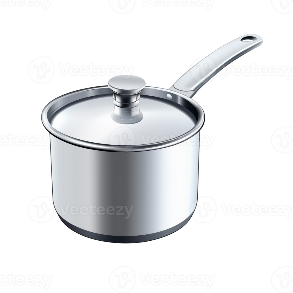 Modern stainless steel pot with lid isolated on transparent background. png