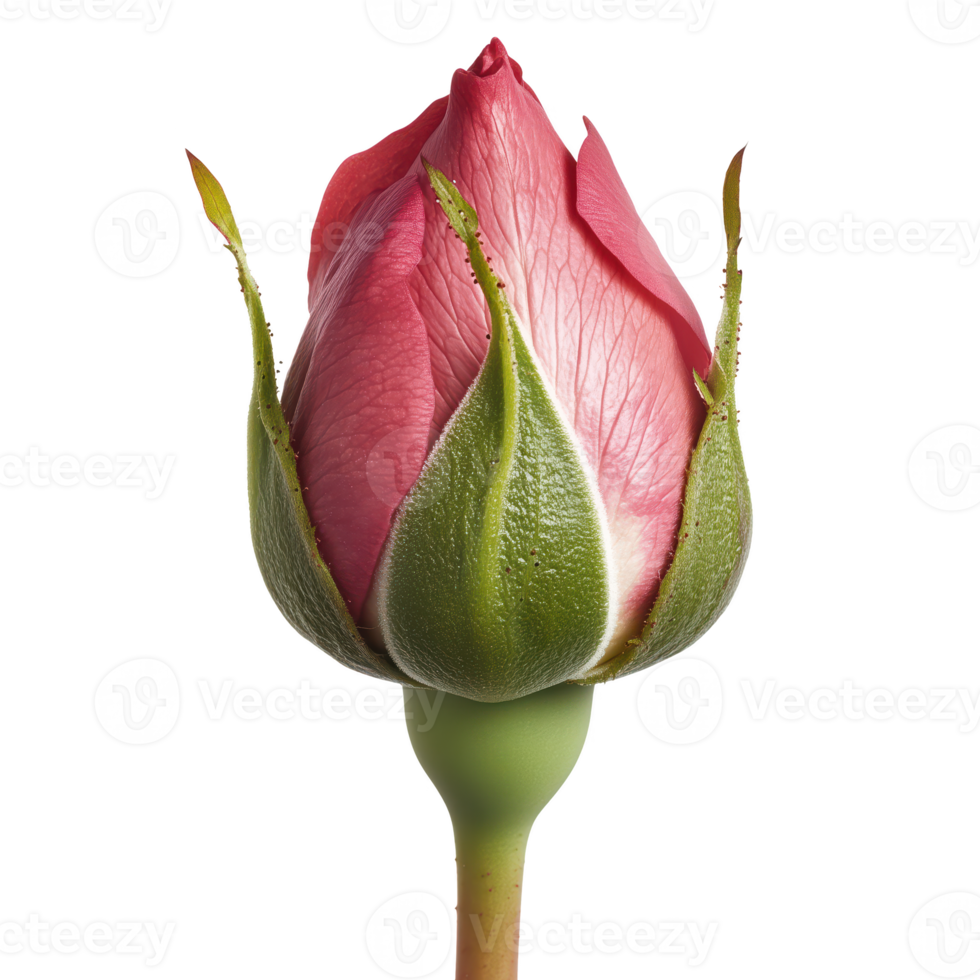 Beautiful pink rose bud with delicate petals isolated on transparent background. png