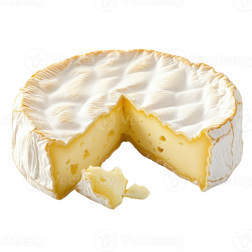 Delicious camembert cheese with a creamy texture, isolated on transparent background. png