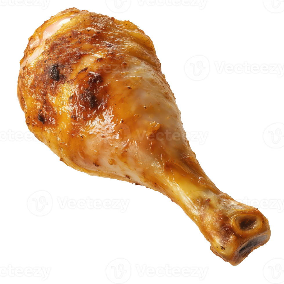 Delicious roasted chicken drumstick isolated on transparent background. png