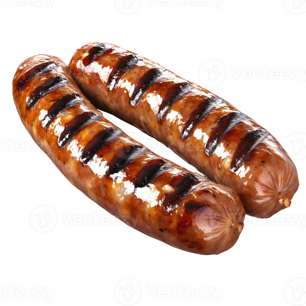 Grilled sausages isolated on transparent background, perfect for food presentation and culinary themes. png