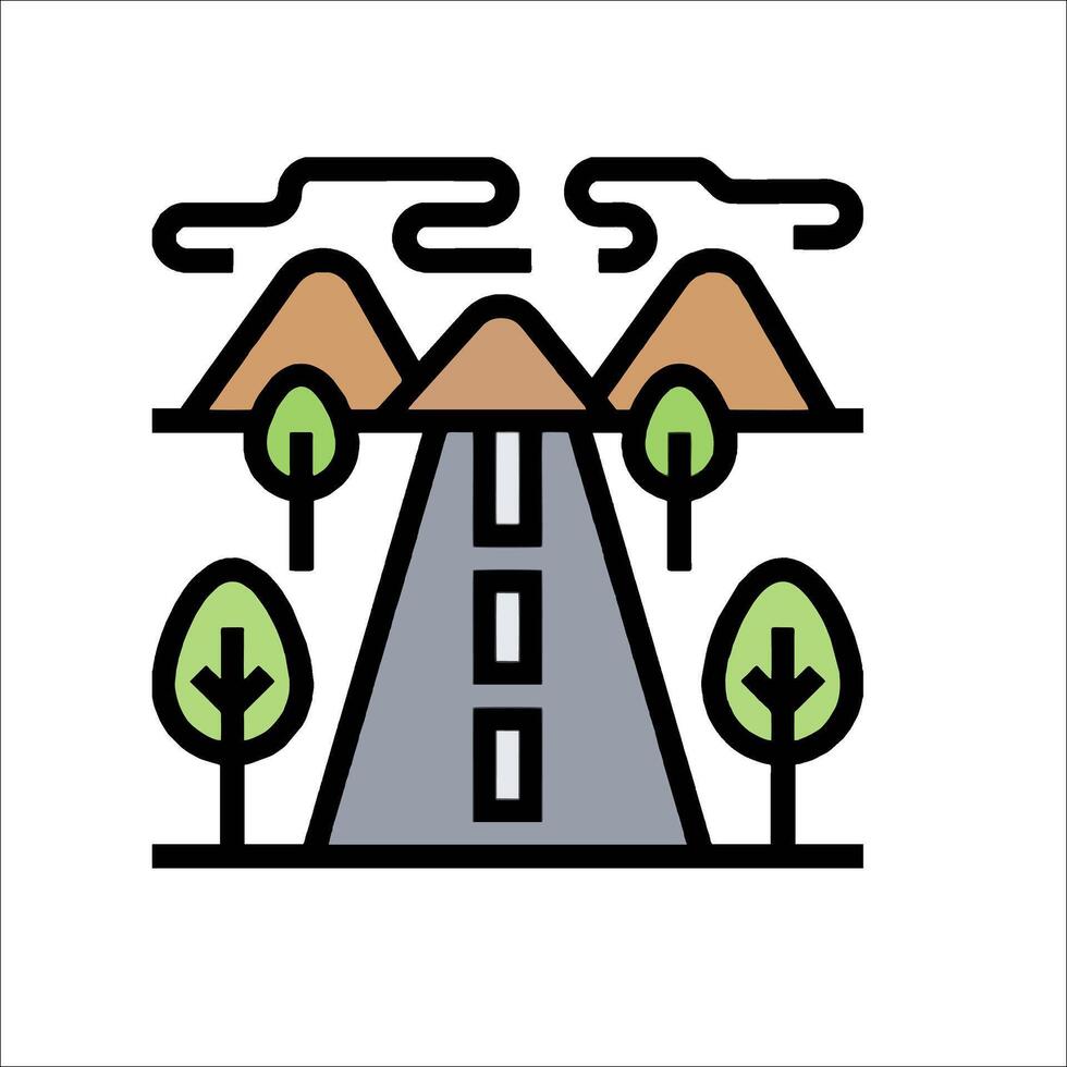 A road with trees and mountains in the background vector