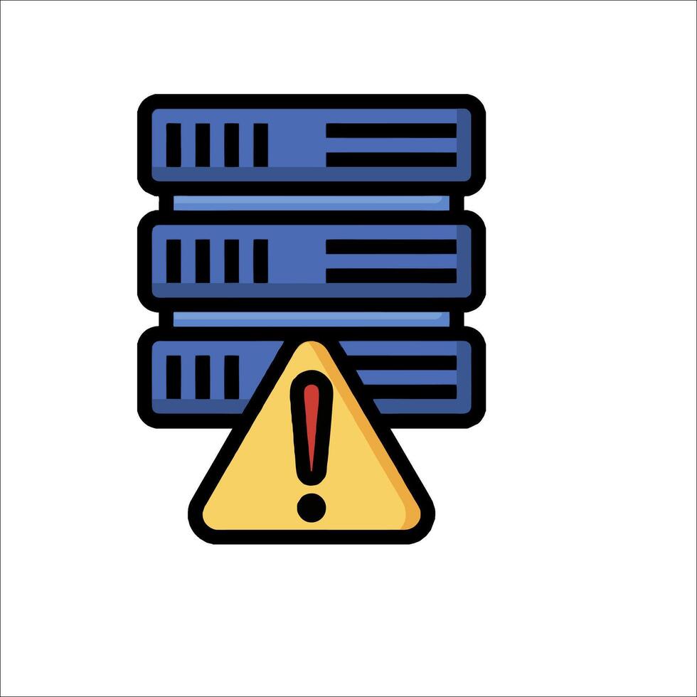 A server with a warning sign and a stack of servers vector