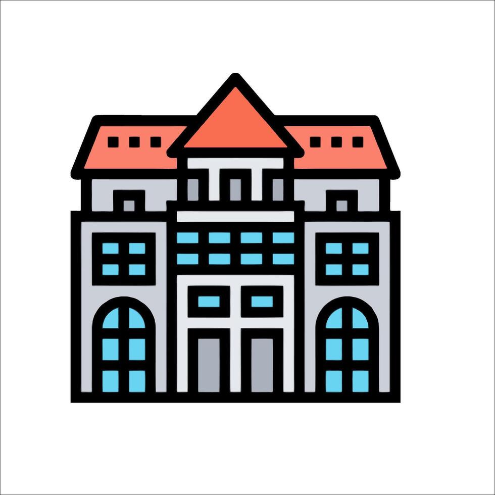 A building icon with a red roof vector