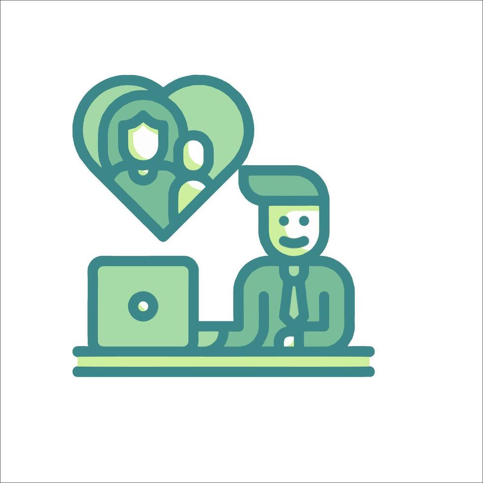 A man sitting at a desk with a laptop and a heart shaped icon vector