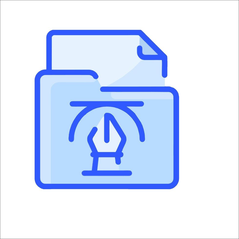 A blue icon of a folder with a hand holding a paper vector