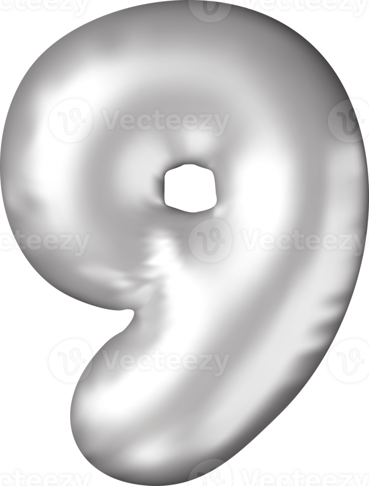 3D silver balloon number nine png