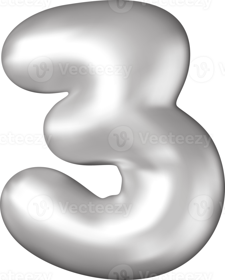 3D silver balloon number three png