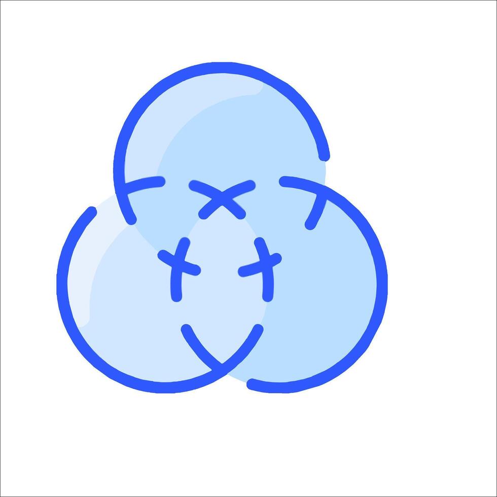 A blue and white logo with three circles vector