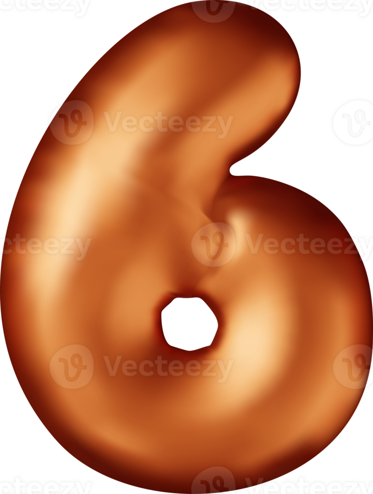 3D bronze balloon number six png