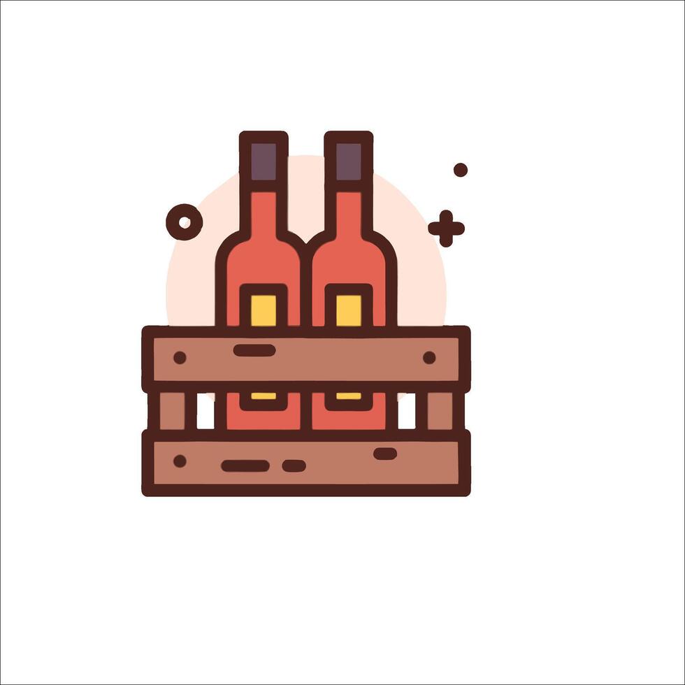 Wine bottles in a wooden crate icon vector