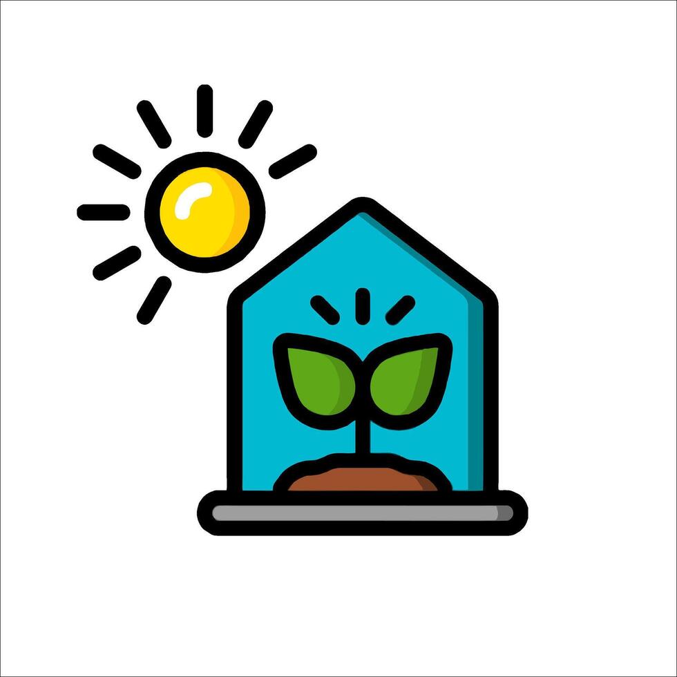 A house with a plant growing inside it and a sun shining above it vector
